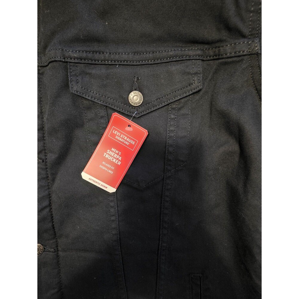 Levi’s Men's Relaxed Fit Button Front Sherpa Trucker Jacket XXL Black Canvas NEW - Picture 8 of 15